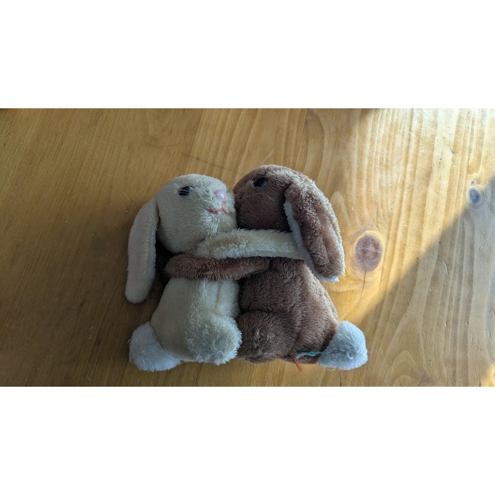 Vintage‎ 1978 R Dakin Co Hugging Bunnies Plush Stuffed Animal Set Brown Cream
